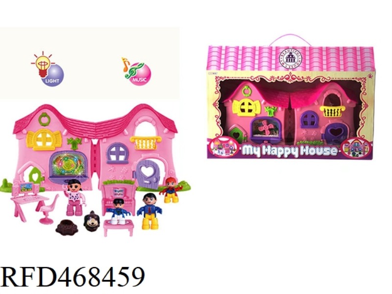 A FAMILY OF FOUR BUILDING BLOCK PEOPLE WIND AND SNOW VILLA SET