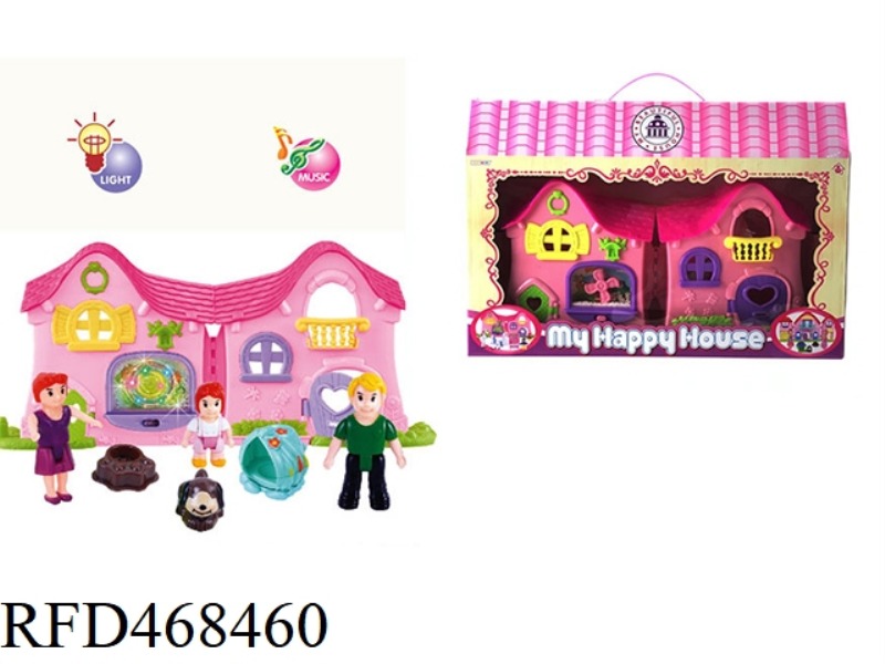 A FAMILY OF THREE DOLLS WIND AND SNOW VILLA SET