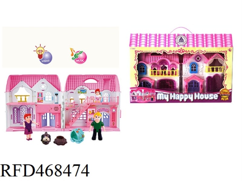 A FAMILY OF THREE DOLL VILLA SET WITH STAIRS