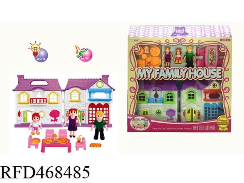 FAMILY OF THREE DOLL VILLA SET