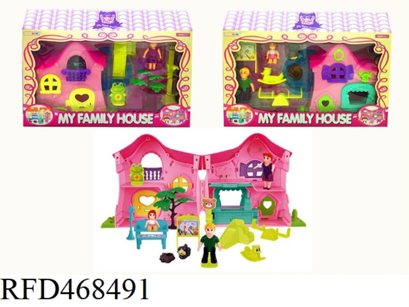 TWO FAMILY THREE DOLL VILLA SETS