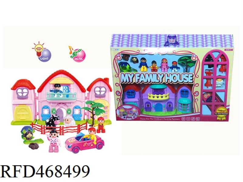 A FAMILY OF FOUR BUILDING BLOCK PEOPLE CARTOON VILLA SET