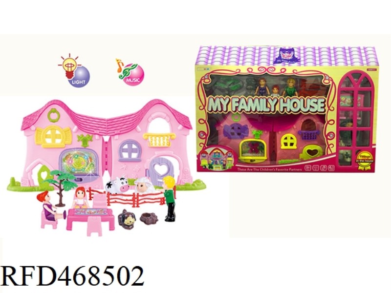 A FAMILY OF THREE DOLL FARM WIND AND SNOW VILLA SET