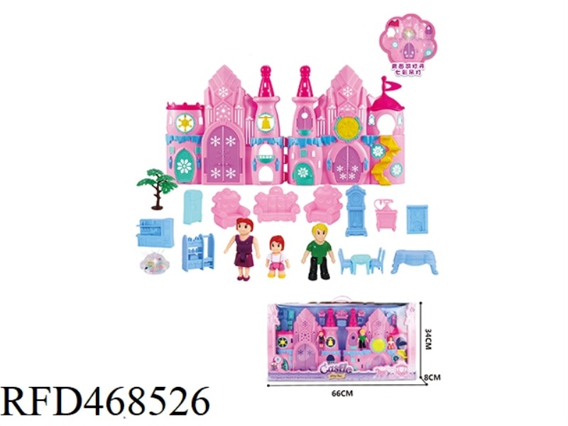 A FAMILY OF THREE DOLL CASTLE SET