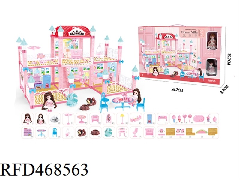 DIY SELF-INSTALLED VILLA SET WITH LIGHT AND MUSIC WITH 2 4.5-INCH SOLID BODY BARBIE 169-PIECE SET
