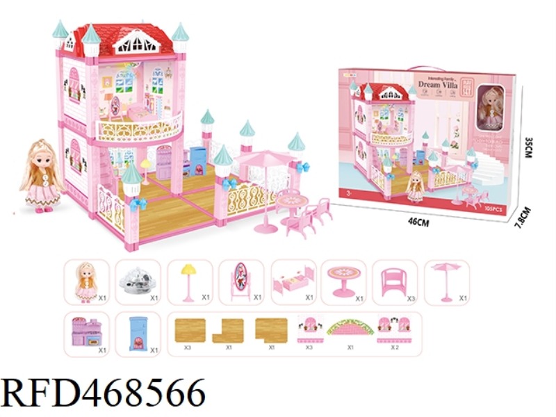 DIY SELF-INSTALLED VILLA SET WITH LIGHT AND MUSIC WITH A 4.5-INCH SOLID BODY BARBIE 105-PIECE SET
