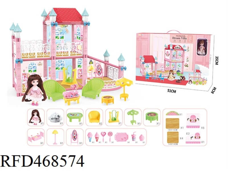 DIY SELF-INSTALLED VILLA SET WITH LIGHT AND MUSIC WITH A 4.5-INCH SOLID BODY BARBIE 120-PIECE SET