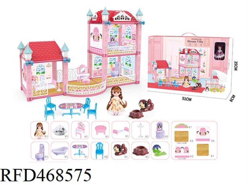 DIY SELF-INSTALLED VILLA SET WITH LIGHT AND MUSIC WITH A 4.5-INCH SOLID BODY BARBIE 108-PIECE SET