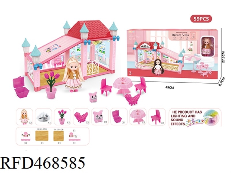 DIY SELF-INSTALLED VILLA SET WITH LIGHT AND MUSIC WITH A 4.5-INCH SOLID BODY BARBIE 59-PIECE SET