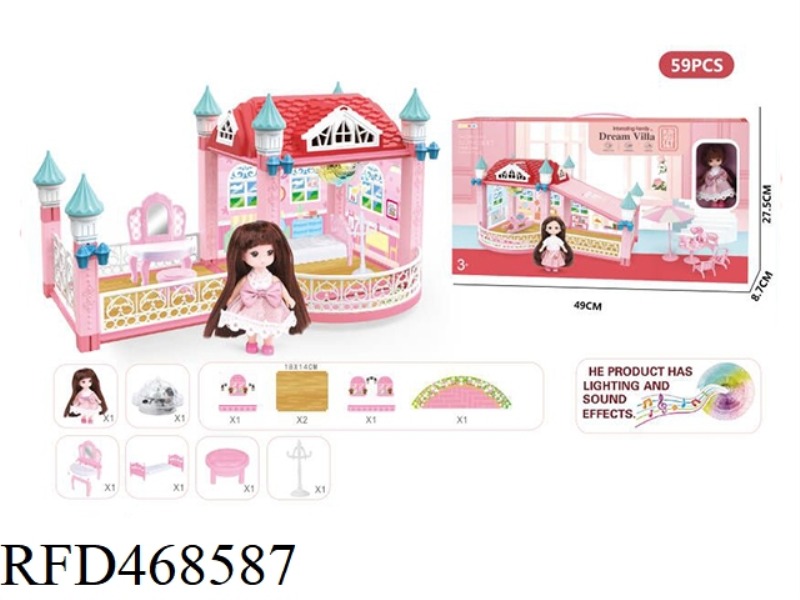 DIY SELF-INSTALLED VILLA SET WITH LIGHT AND MUSIC WITH A 4.5-INCH SOLID BODY BARBIE 59-PIECE SET
