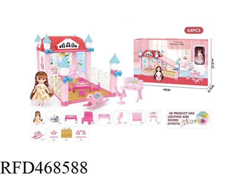 DIY SELF-INSTALLED VILLA SET WITH LIGHT AND MUSIC WITH A 4.5-INCH SOLID BODY BARBIE 64-PIECE SET