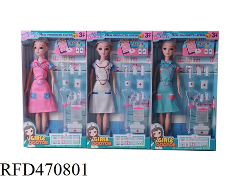 11.5-INCH SOLID 3D REAL EYE NURSE BARBIE WITH MEDICAL SUIT BLISTER