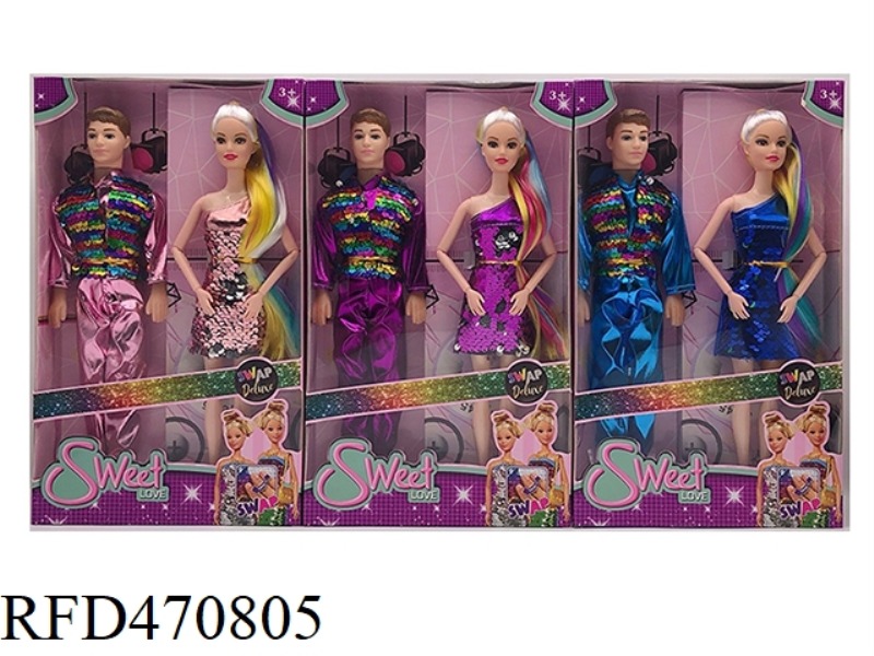11.5 INCH 9-JOINT SOLID BODY LONG HAIR HUSBAND AND WIFE BARBIE