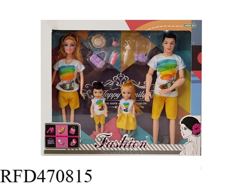 11.5-INCH ARTICULATED BODY, A FAMILY OF FOUR BARBIE WITH 6 TRAVEL SUITS