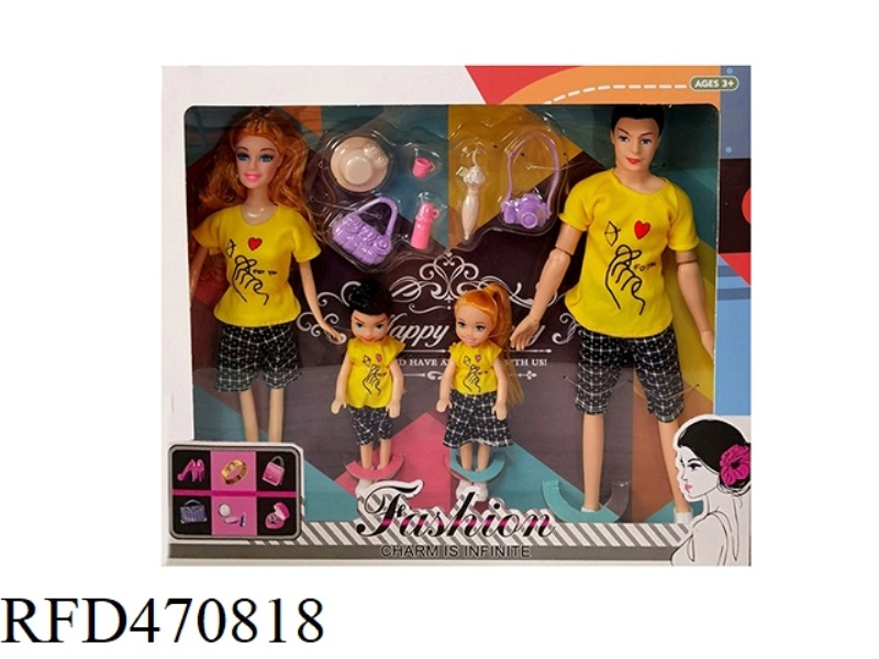 11.5-INCH ARTICULATED BODY, A FAMILY OF FOUR BARBIE WITH 6 TRAVEL SUITS
