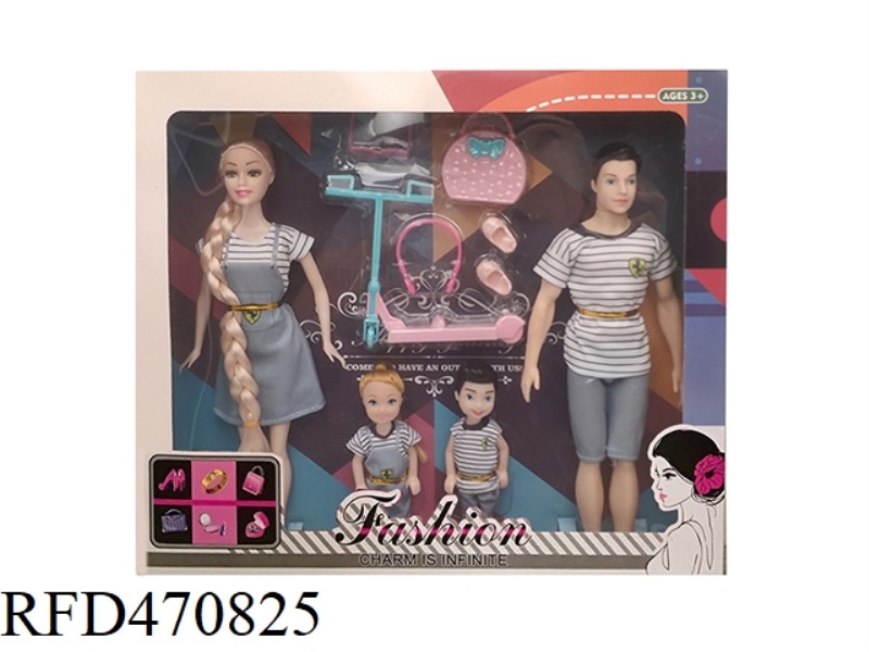 11.5-INCH SOLID FAMILY BARBIE WITH SIX CHILDREN'S SUITS