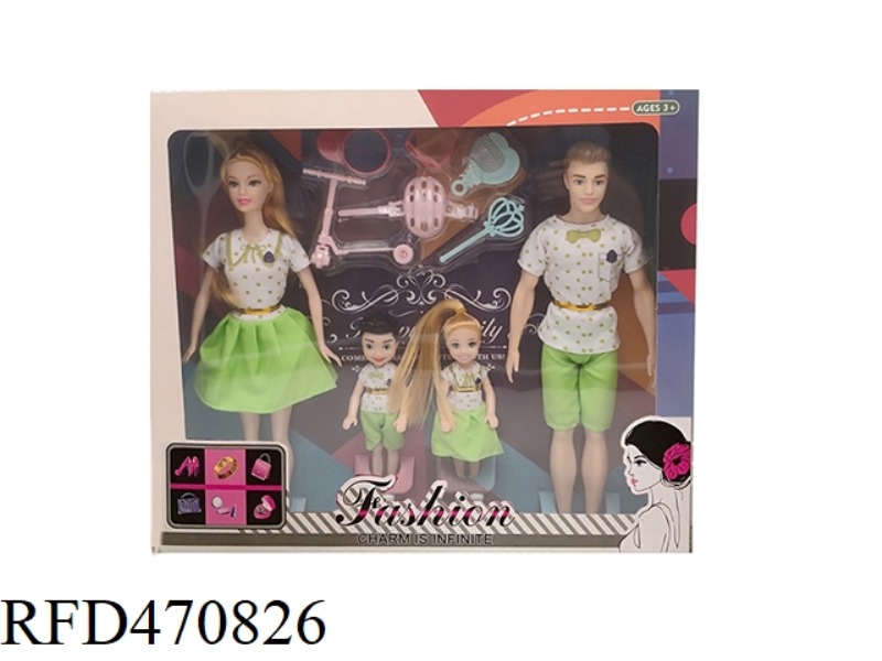 11.5-INCH SOLID FAMILY BARBIE WITH SIX CHILDREN'S SUITS