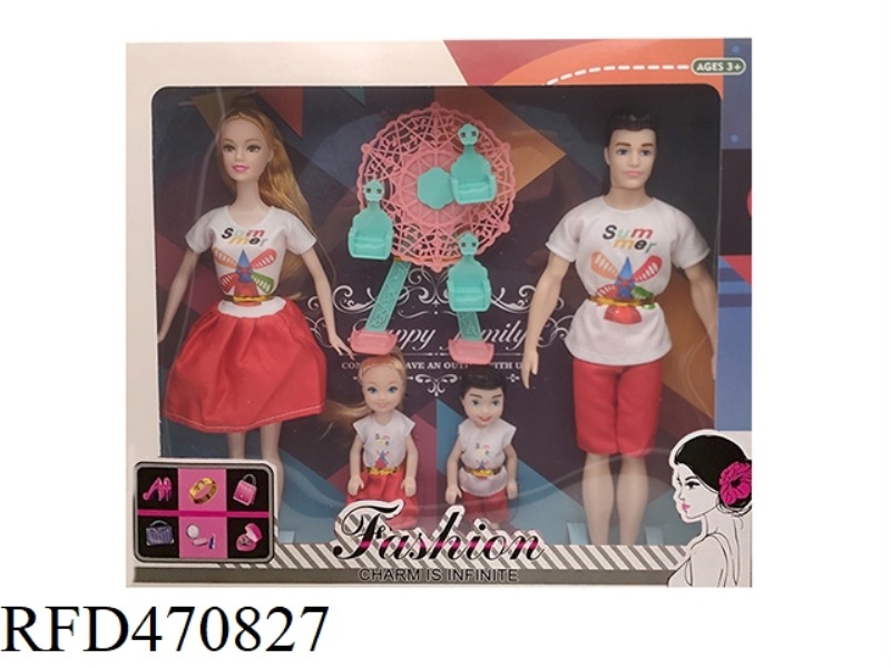 11.5-INCH SOLID FAMILY, FOUR MEMBER BARBIE WITH LARGE WINDMILL SUIT