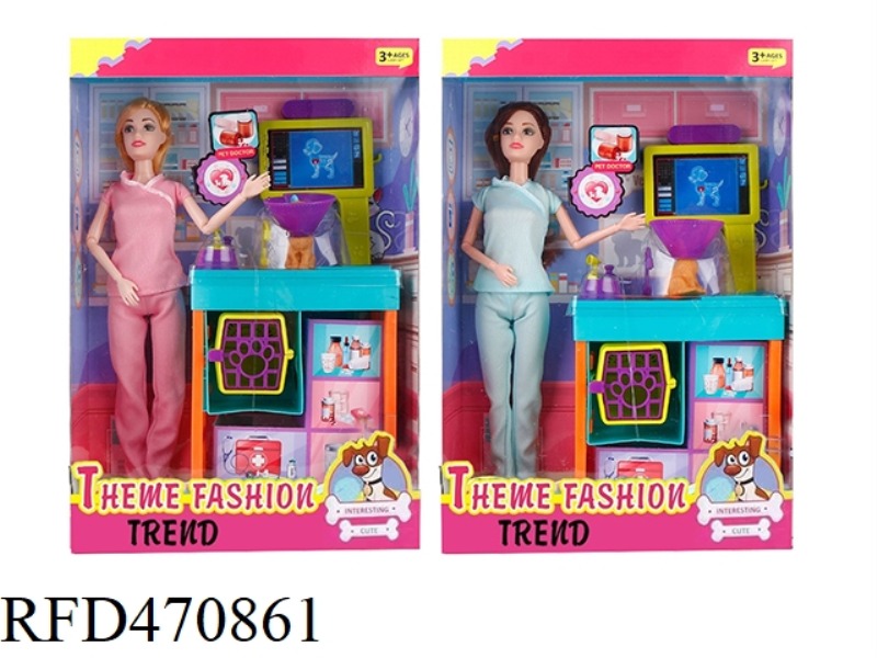 11.5-INCH 9-JOINT SOLID PET CARE BARBIE WITH PET MEDICAL EQUIPMENT