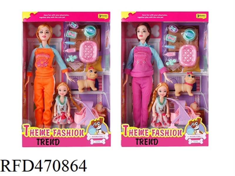 11.5-INCH SOLID FASHION BARBIE WITH PET CART, PET NUTRITION SUIT, 2 ENAMEL PET DOGS, 5-INCH SOLID GI