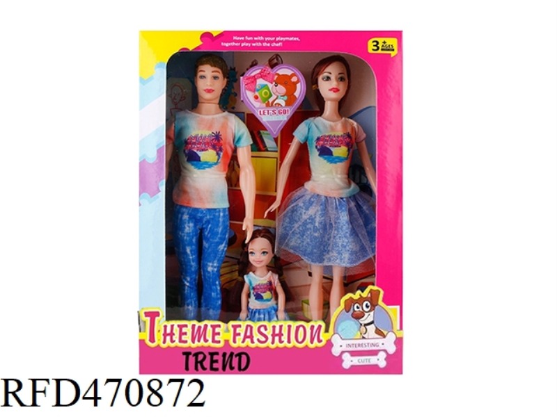 11.5-INCH SOLID FASHION COUPLE BARBIE MATCHING, 5-INCH SOLID LITTLE KELLY, A FAMILY OF THREE