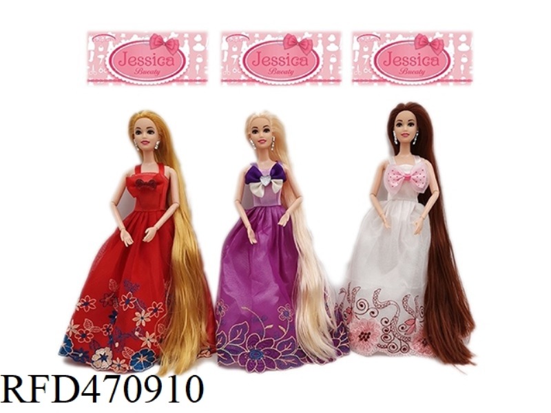 11.5 INCH SOLID 9-JOINT LONG HAIR JOINT PRINCESS DRESS BARBIE THREE RANDOM MIX