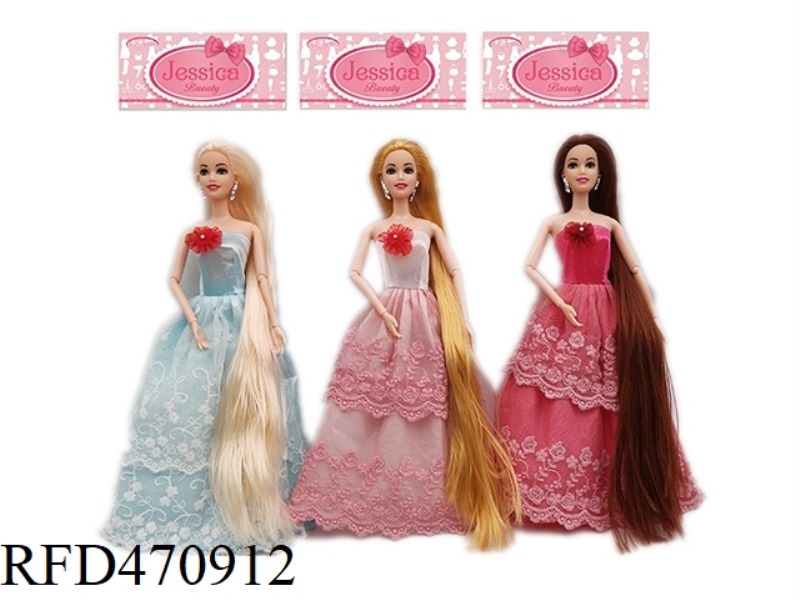 11.5 INCH SOLID 9-JOINT LONG HAIR JOINT PRINCESS DRESS BARBIE THREE RANDOM MIX
