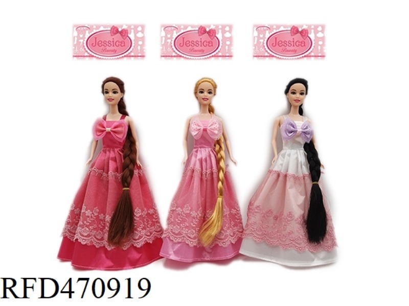 11.5 INCH SOLID LONG HAIR JOINT PRINCESS DRESS BARBIE THREE RANDOM MIX