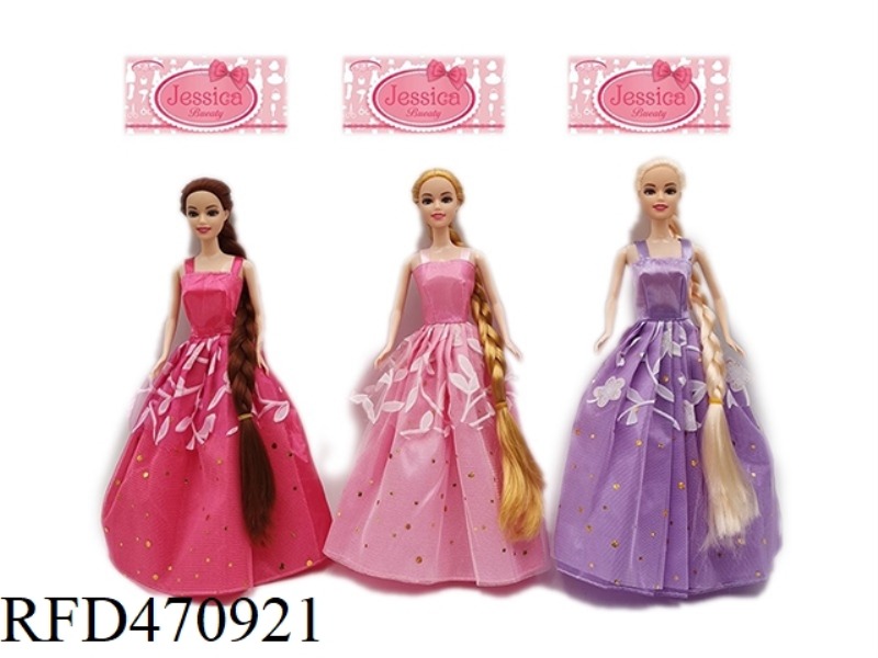 11.5 INCH SOLID LONG HAIR JOINT PRINCESS DRESS BARBIE THREE RANDOM MIX