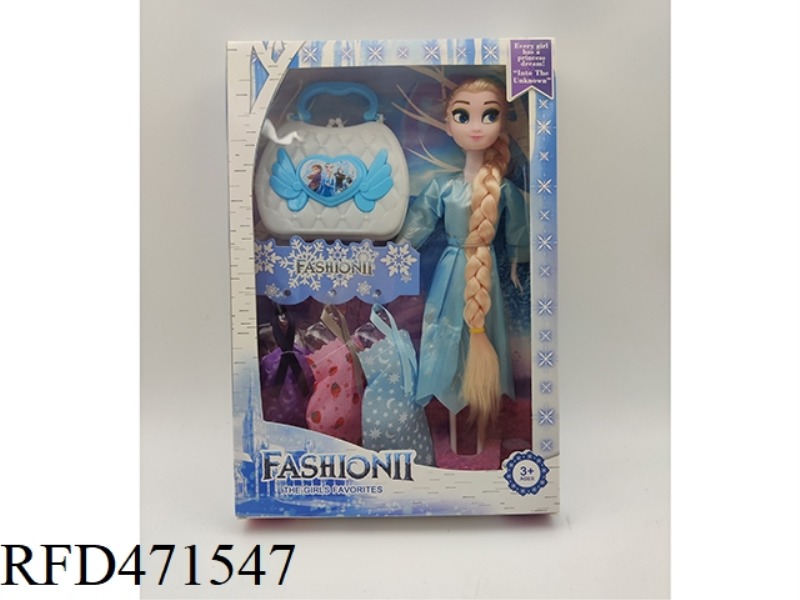 11 INCH SOLID SNOW BARBIE + BAG + 3 CLOTHES
