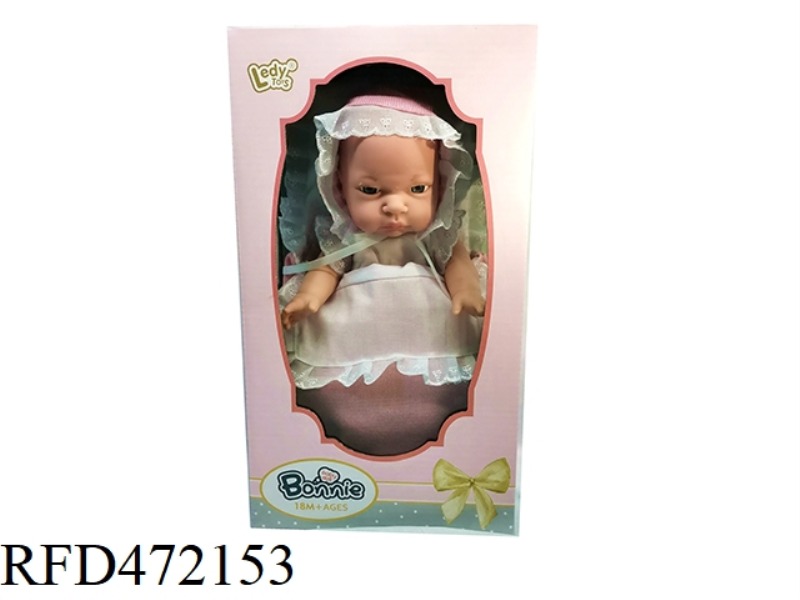 12 INCH FULL VINYL BABY TWO-PIECE PULLOVER DOLL + PILLOW SLEEPING BAG