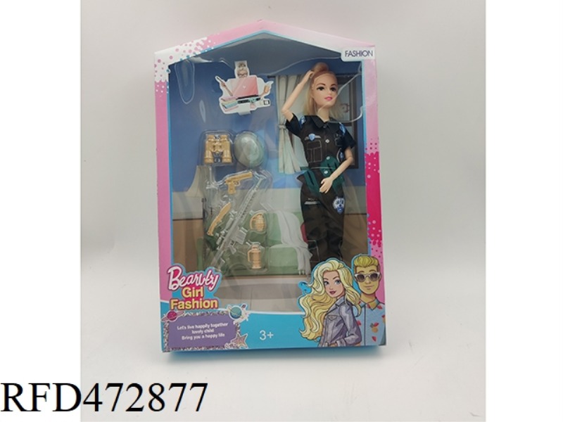 11 INCH SOLID 9-JOINT POLICE BARBIE + GUN ACCESSORIES