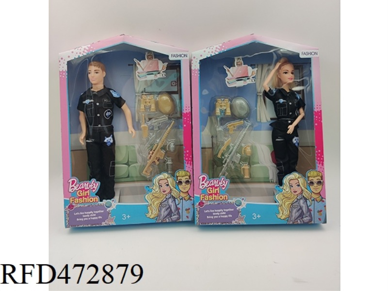 11 INCH SOLID POLICE BARBIE + GUN ACCESSORIES 2 MEN'S AND WOMEN'S MIXED CLOTHES