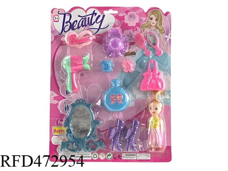 3.5 INCH DOLL + MIRROR ACCESSORIES + DRESSING ACCESSORIES