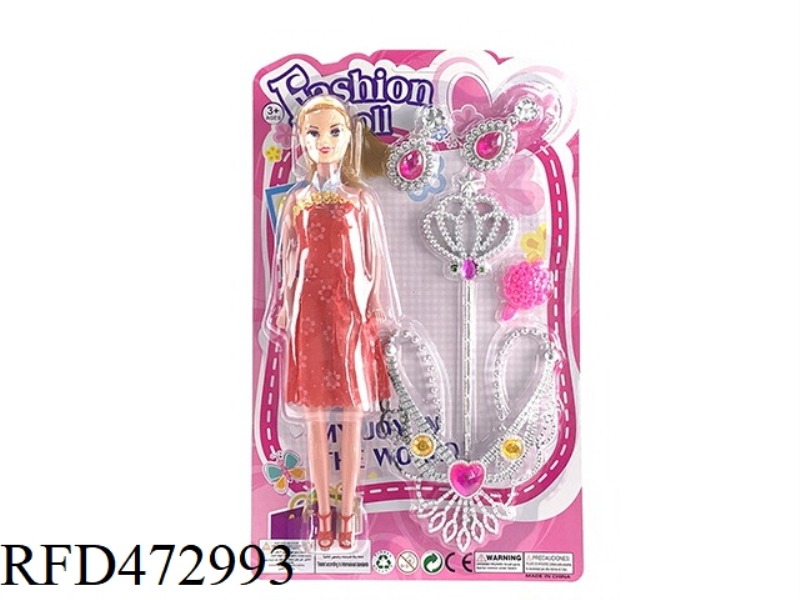 11.5 INCH BARBIE + BIG CROWN + EARRINGS + MAGIC WAND JEWELRY