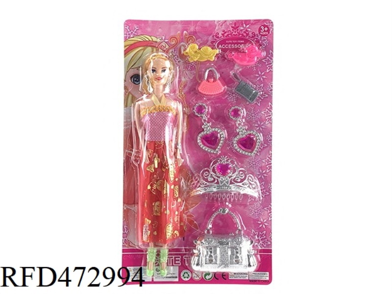 11.5 INCH BARBIE + SMALL CROWN + EARRINGS + DECORATIVE ACCESSORIES