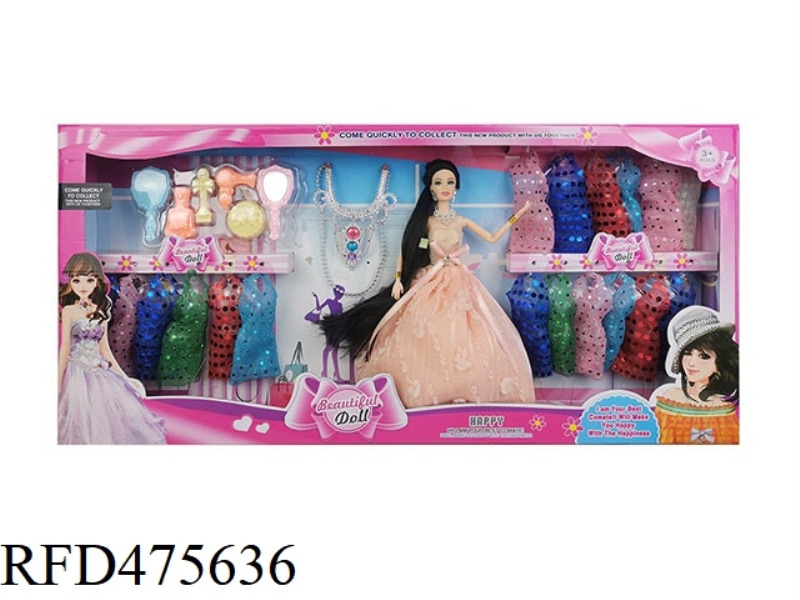 11.5 INCH 9 JOINTS SOLID BODY BARBIE DRESS WITH LARGE NECKLACE AND DRESSING ACCESSORIES BLISTER ACCE