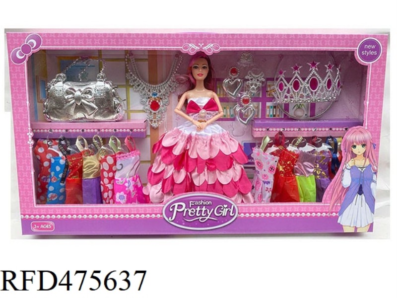 11.5 INCH 9 JOINTS SOLID BODY BARBIE SUSPENDER SKIRT WITH BIG BAG BIG NECKLACE EARRINGS BLISTER BIG