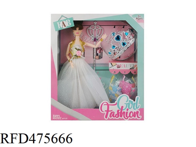 11.5 INCH 9 JOINTS SOLID BODY BARBIE SUSPENDER SKIRT WITH BIG CROWN MAGIC WAND ACCESSORIES