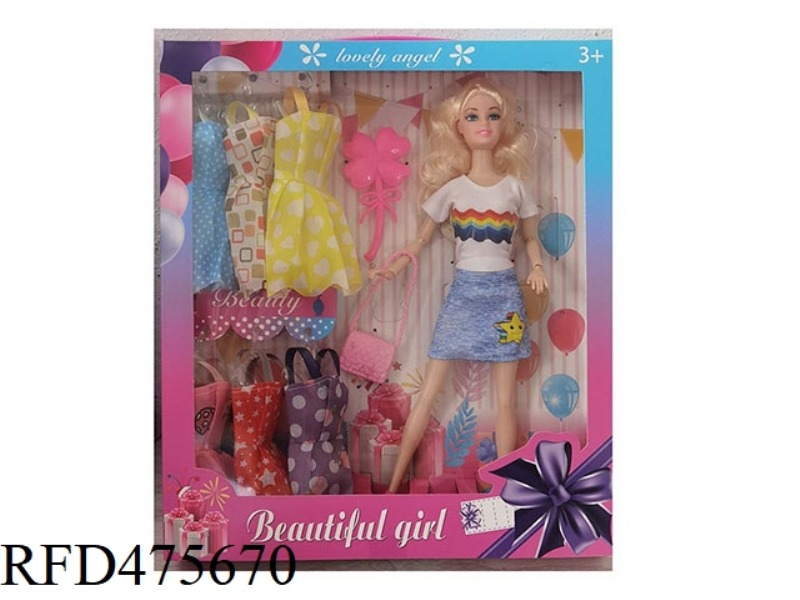 11.5 INCH 9 JOINTS SOLID BODY BARBIE SUSPENDER SKIRT WITH COMB BAG ACCESSORIES