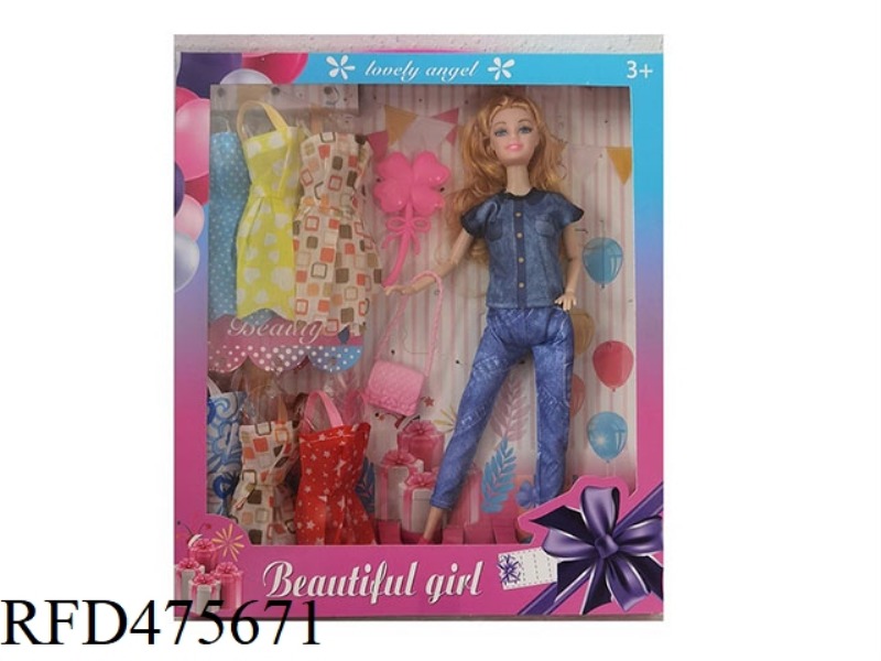 11.5 INCH 9 JOINTS SOLID BODY BARBIE SUSPENDER SKIRT WITH COMB BAG ACCESSORIES
