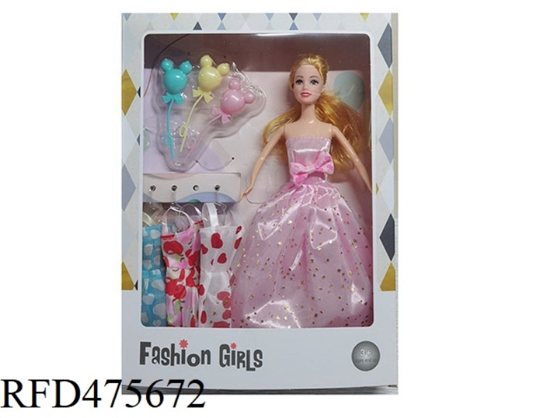 11.5 INCH LIVE HAND SOLID BODY BARBIE SKIRT WITH SMALL BALLOON BLISTER ACCESSORIES