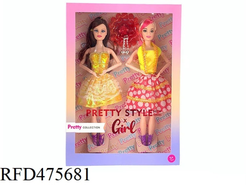 11.5 INCH 9 JOINTS SOLID BODY BARBIE 2 PACK WITH BIG RED FLOWER ACCESSORIES