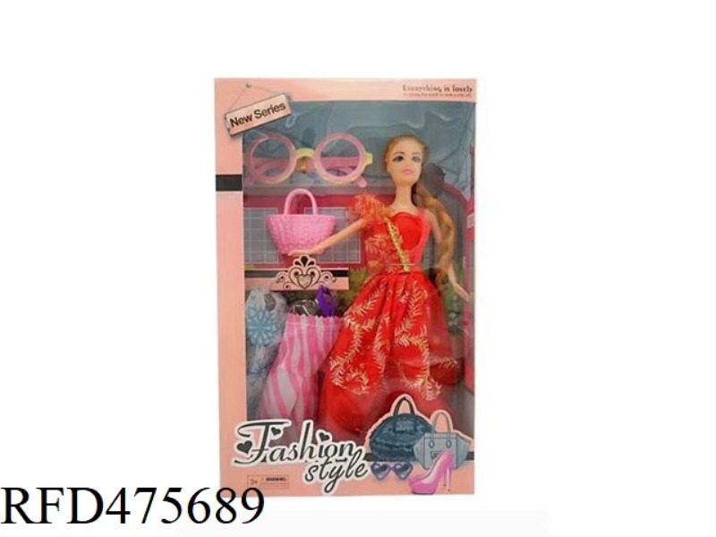 11.5 INCH LIVE HAND SOLID BODY BARBIE WITH HANGING SKIRT BIG GLASSES SMALL BAG BLISTER ACCESSORIES