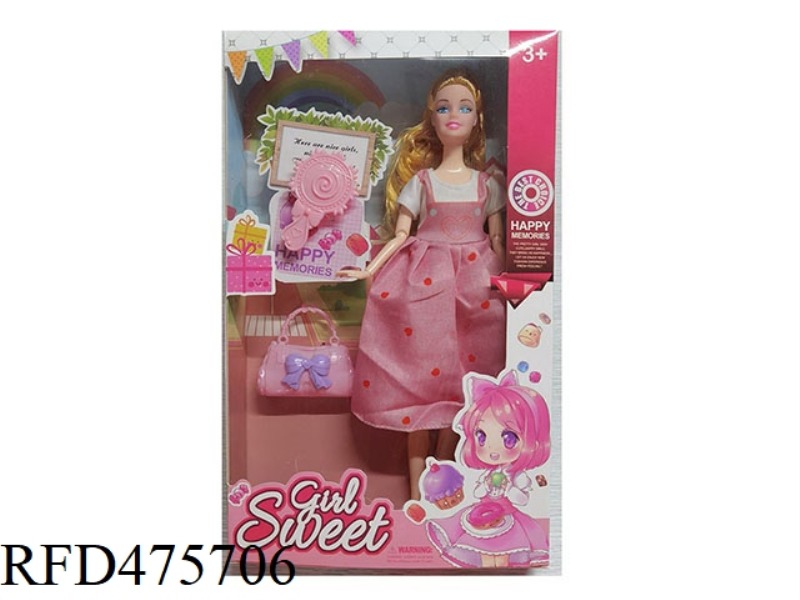 11.5 INCH 9 JOINTS SOLID BARBIE WITH BAG MIRROR ACCESSORIES