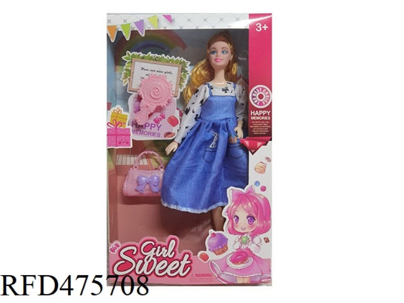 11.5 INCH 9 JOINTS SOLID BARBIE WITH BAG MIRROR ACCESSORIES