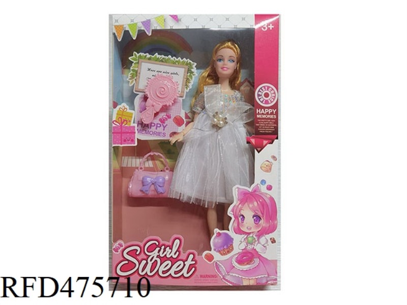 11.5 INCH 9 JOINTS SOLID BARBIE WITH BAG MIRROR ACCESSORIES