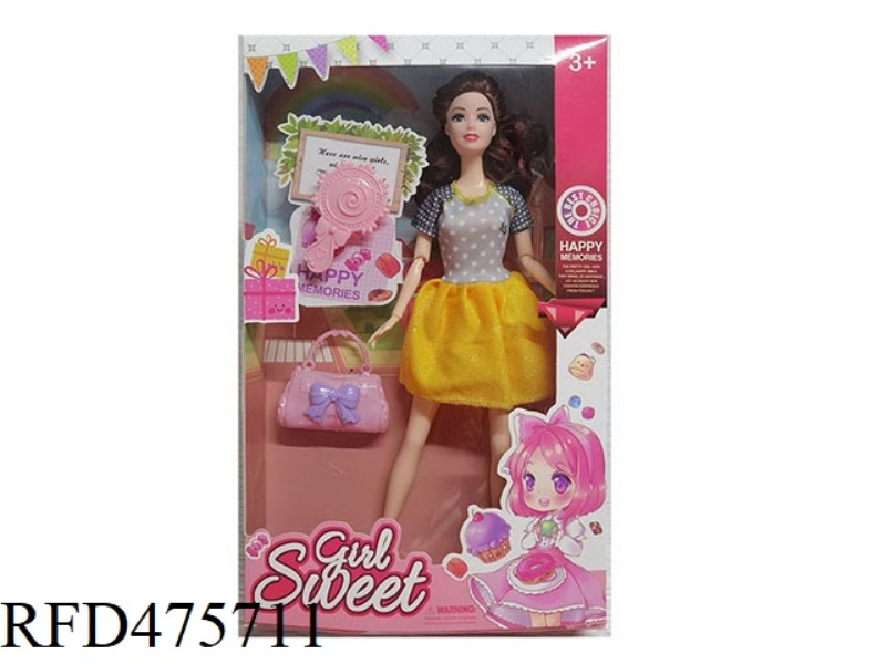 11.5 INCH 9 JOINTS SOLID BARBIE WITH BAG MIRROR ACCESSORIES