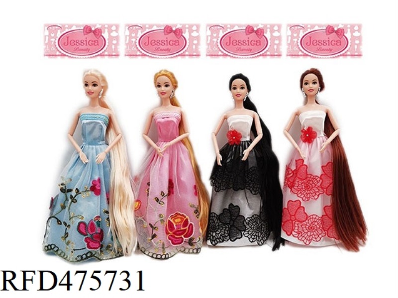 11.5 INCH SOLID BODY LONG HAIR JOINT PRINCESS DRESS BARBIE FOUR RANDOM MIX