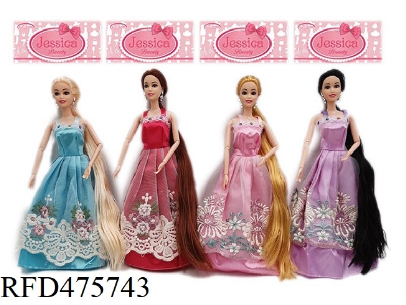 11.5 INCH SOLID BODY LONG HAIR JOINT PRINCESS DRESS BARBIE FOUR RANDOM MIX